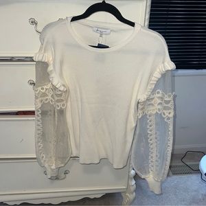 White Sheer Puff Sleeve Sweater